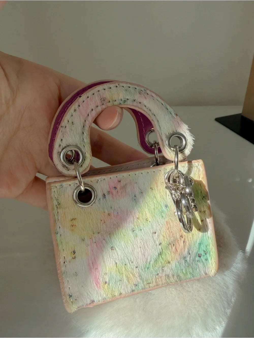 Pastel Shimmer Genuine Leather & Real Horsehair Mini Bag Charm